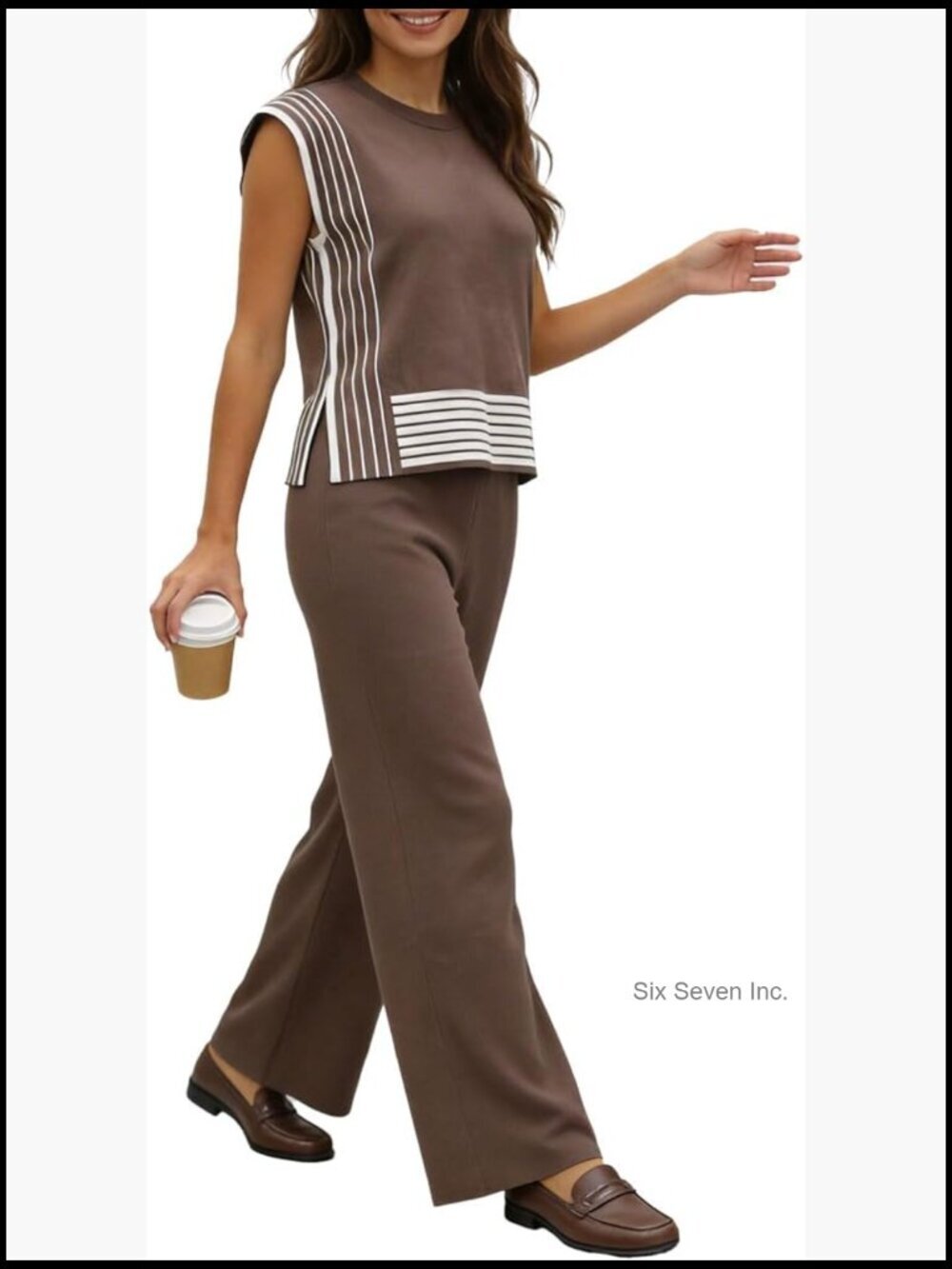 Soft Ice Silk Knit 2 Piece Matching Set for Women Casual Pullover Top & Wide